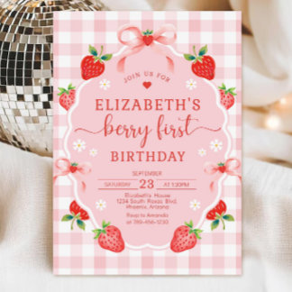 Invitación de cumpleaños de fresa, primera fiesta