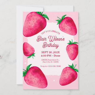 Invitación de cumpleaños de fresa rosa