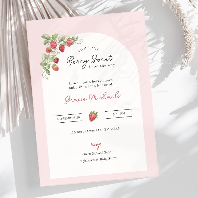 Invitación de Cumpleaños de Fresas en Acuarela (Watercolor Strawberries Whimsical Baby Shower Invitation)