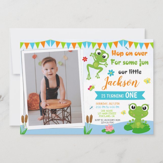 Invitación de cumpleaños de Frog Fotográfico Invit (Anverso)