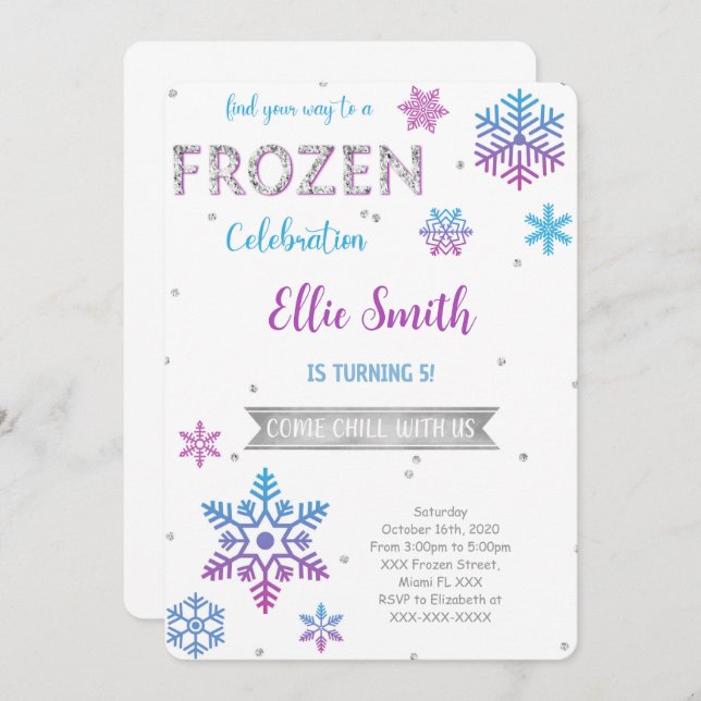 Invitación de cumpleaños de Frozen (Anverso / Reverso)