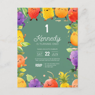 Invitación de cumpleaños de frutas bailando