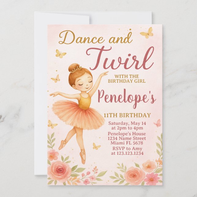 Invitación de cumpleaños de Fun Ballerina (Anverso)
