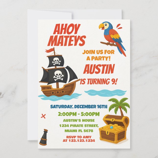 Invitación de cumpleaños de Fun Pirate (Anverso)