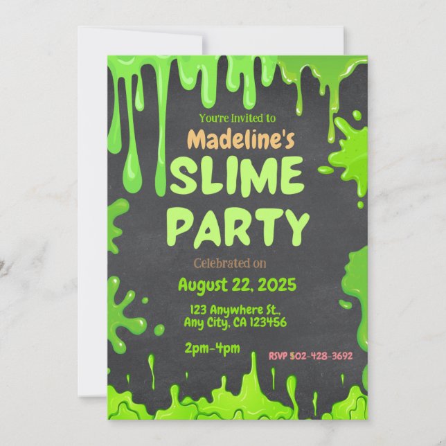 Invitación de cumpleaños de Fun Slime Fiesta (Anverso)
