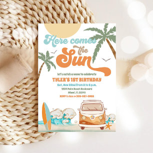 Invitación de cumpleaños de furgoneta de surf de p