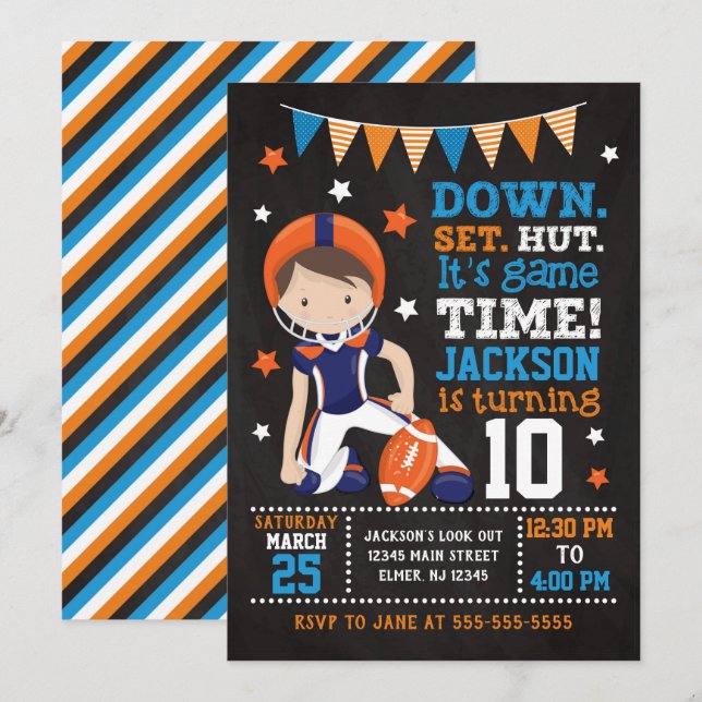 Invitación de cumpleaños de fútbol a un niño (Anverso / Reverso)