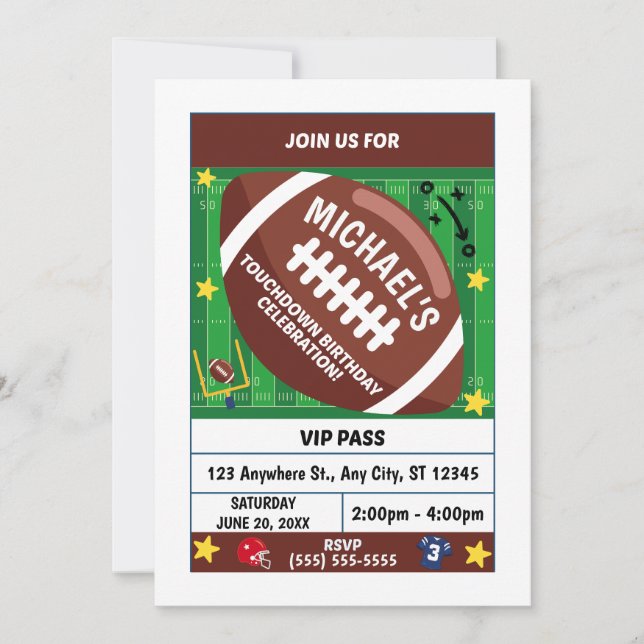 Invitación de cumpleaños de fútbol americano (Anverso)