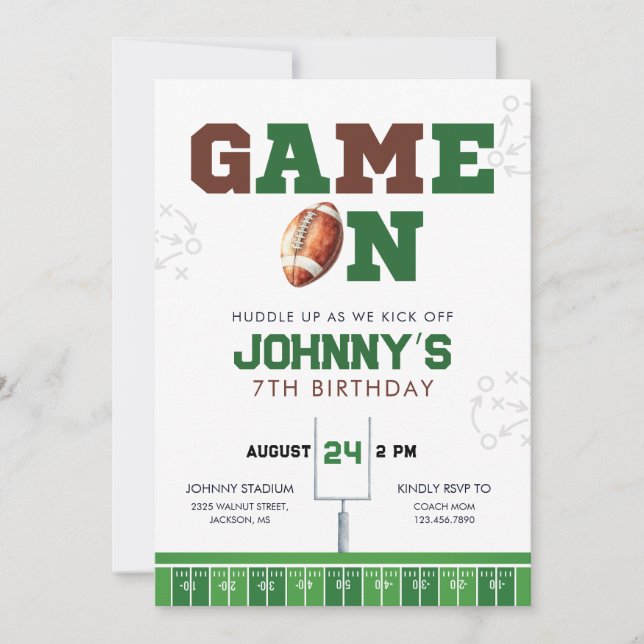 Invitación de cumpleaños de fútbol americano Game  (Anverso)