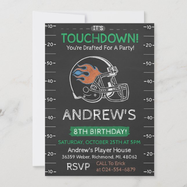 Invitación de cumpleaños de fútbol americano perso (Anverso)
