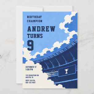 Invitación de cumpleaños de fútbol azul moderno pa