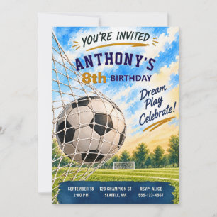 Invitación de cumpleaños de fútbol con acuarela mo