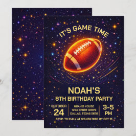 Invitación de cumpleaños de fútbol con brillo de n