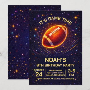 Invitación de cumpleaños de fútbol con brillo de n
