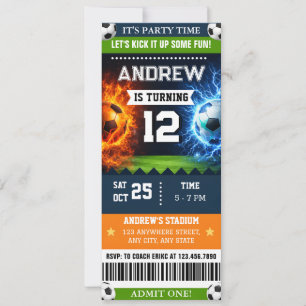 Invitación de cumpleaños de fútbol con entrada per