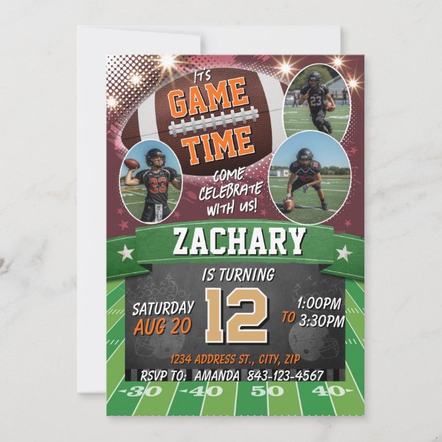 Invitación de cumpleaños de fútbol con fotos (Anverso)