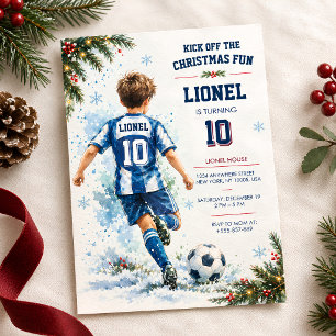 Invitación de cumpleaños de fútbol de Navidad para