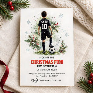 Invitación de cumpleaños de fútbol de Navidad para