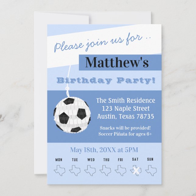 Invitación de cumpleaños de fútbol de Texas (Anverso)