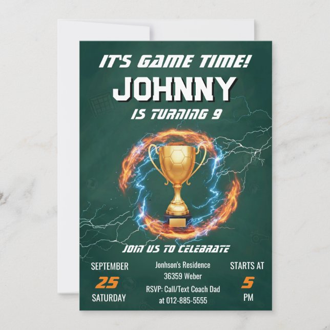 Invitación de cumpleaños de fútbol editable (Anverso)