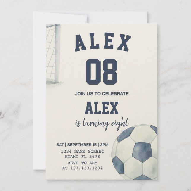 Invitación de cumpleaños de fútbol editable (Anverso)