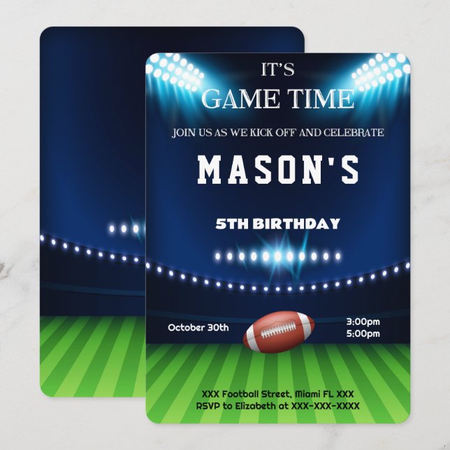 Invitación de cumpleaños de fútbol editable (Anverso / Reverso)