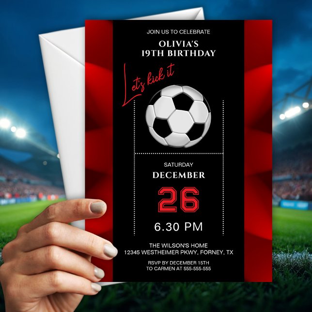 Invitación de cumpleaños de fútbol elegante rojo y (Subido por el creador)
