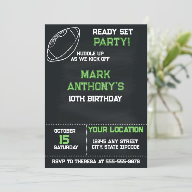 Invitación de Cumpleaños de Fútbol ¡Listo, Prepára (Anverso de pie)