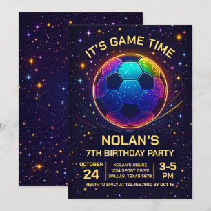 Invitación de cumpleaños de fútbol neon