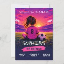 Invitación de cumpleaños de fútbol para niña moder
