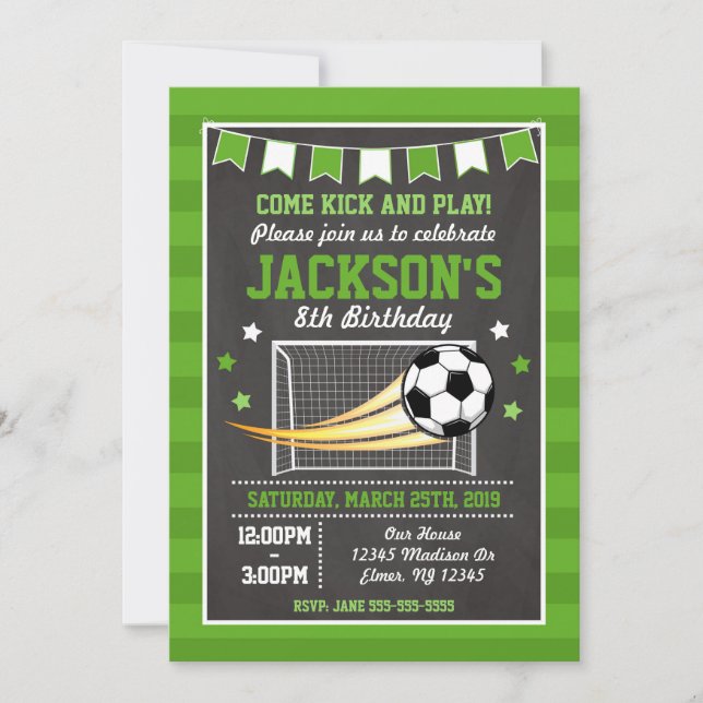Invitación de cumpleaños de fútbol para niños (Anverso)