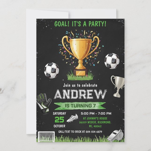 Invitación de cumpleaños de fútbol personalizada (Anverso)