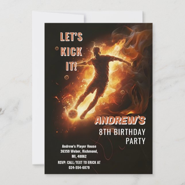Invitación de cumpleaños de fútbol personalizada (Anverso)