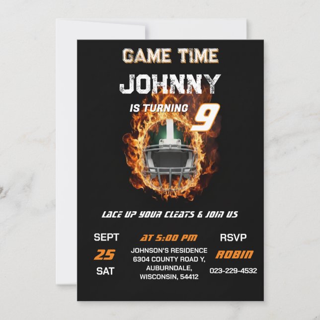 Invitación de cumpleaños de fútbol personalizada (Anverso)