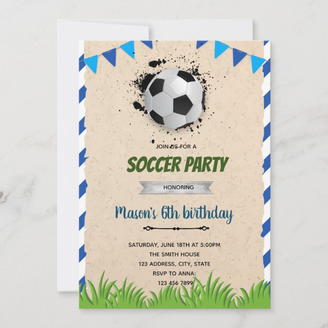 Invitación de cumpleaños de fútbol soccer (Anverso)