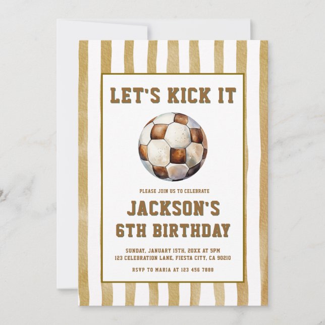 Invitación de cumpleaños de fútbol soccer a cuadro (Anverso)