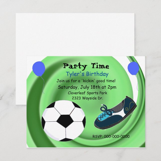Invitación de cumpleaños de Fútbol Tiempo (Anverso / Reverso)