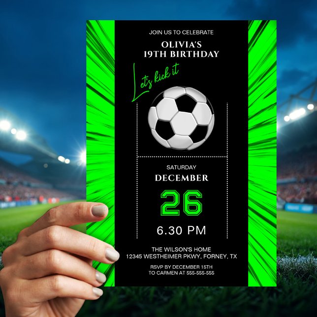 Invitación de cumpleaños de fútbol verde elegante  (Subido por el creador)