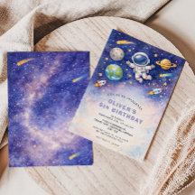Invitación de cumpleaños de galaxia de niño espaci