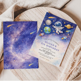 Invitación de cumpleaños de galaxia de niño espaci