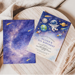 Invitación de cumpleaños de galaxia de niño espaci