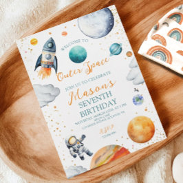 Invitación de cumpleaños de galaxia espacial acuar