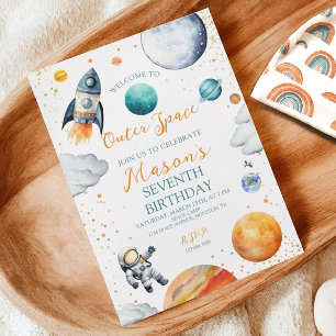 Invitación de cumpleaños de galaxia espacial acuar