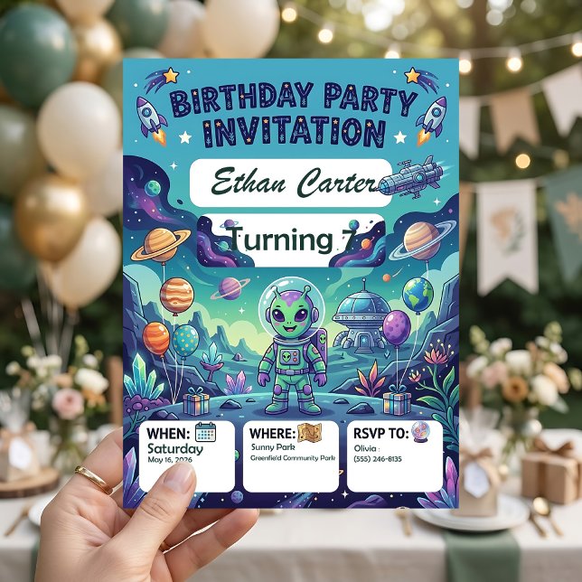 Invitación de cumpleaños de galaxia - Personalizab (Subido por el creador)
