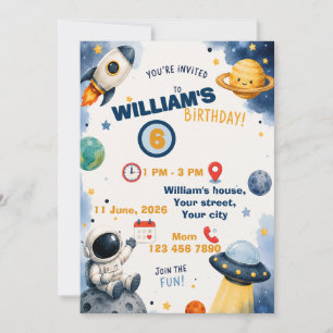 Invitación de cumpleaños de galaxia y cosmos