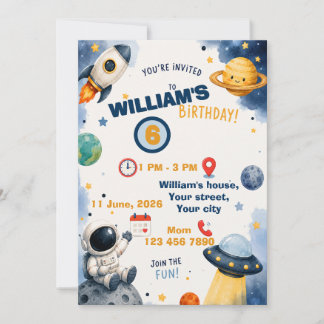 Invitación de cumpleaños de galaxia y cosmos