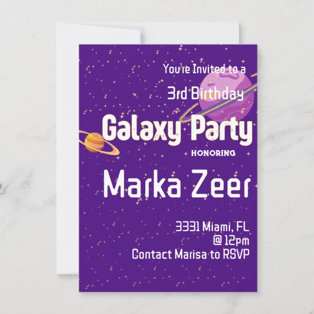 Invitación de cumpleaños de Galaxy (Anverso)