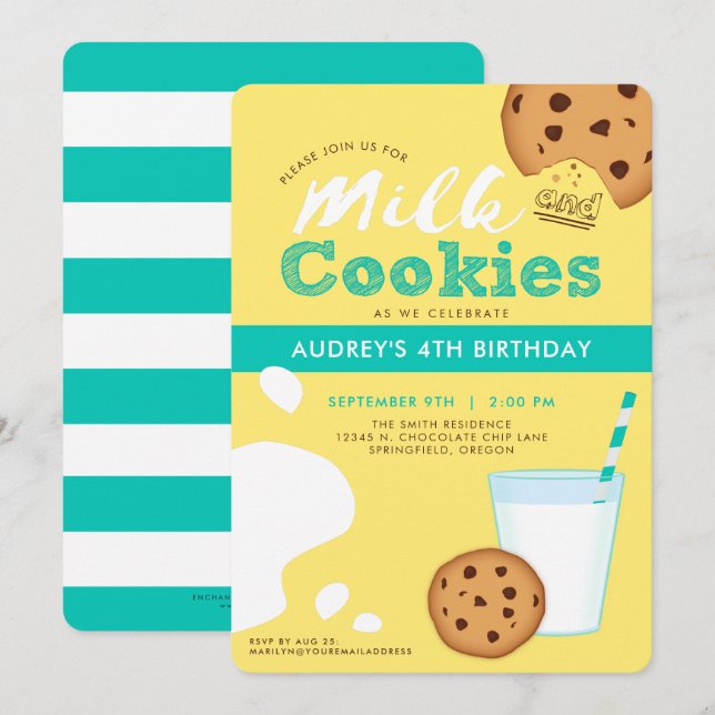 Invitación de cumpleaños de galletas con chips de  (Anverso / Reverso)