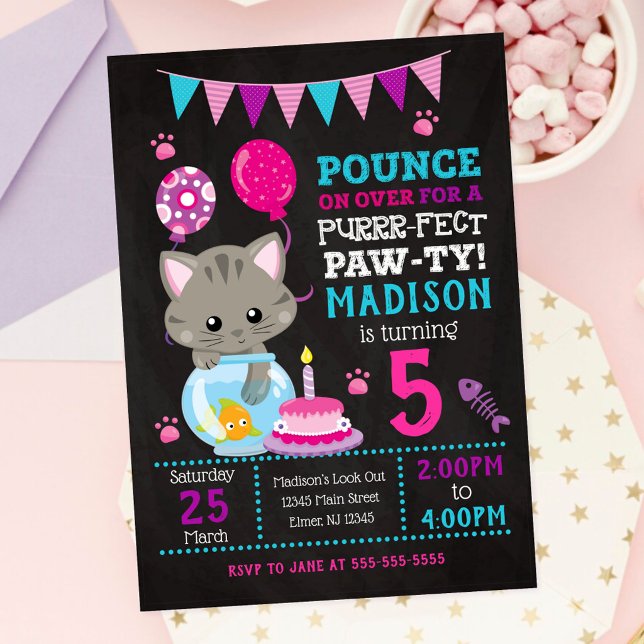 Invitación de cumpleaños de gatita / Fiesta de gat (Subido por el creador)