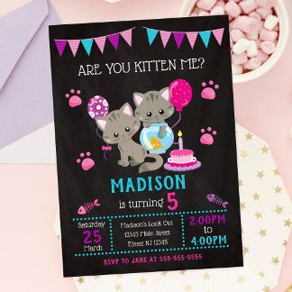 Invitación de cumpleaños de gatita / Fiesta de gat